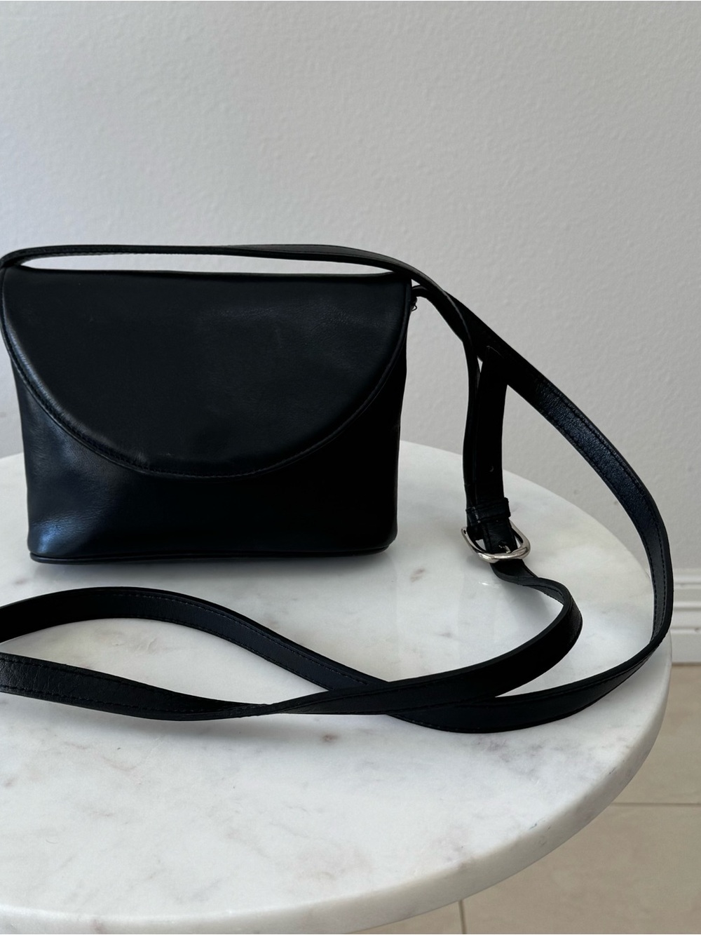 Banana Republic Black Genuine Leather Curved Flap Crossbody Bag